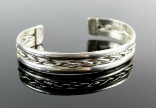 Vintage.  925 Sterling Silver Signed Woven Weave Rope Band Cuff Bracelet 21.  5g