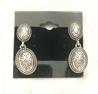 Vintage Signed Napier Silver Toned Clip - On Earrings Double Dropped Dangle