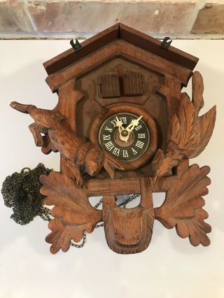 Vintage West German Hunting Bird / Rabbit Cuckoo Clock For Parts/repair Only