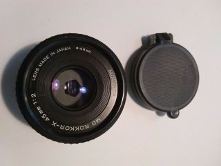 minolta md rokkor - x 45mm 1:2 lens,  vintage,  from film camera,  hinged cap 3