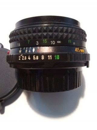 minolta md rokkor - x 45mm 1:2 lens,  vintage,  from film camera,  hinged cap 4