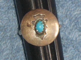 Vintage Turquoise Shadowbox Ring Sterling Silver Southwestern Size 4.  5 To 4.  75