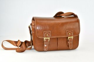 Vintage Brown Leather Padded Compartment Camera Shoulder Bag 2