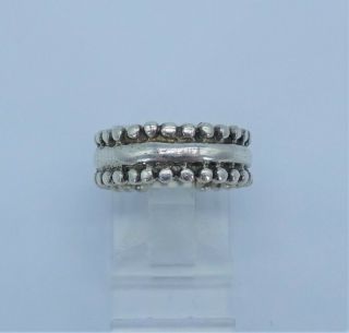 Gorgoues Estate Vintage Solid Sterling Silver Milgrain Large Beaded Band Ring S6