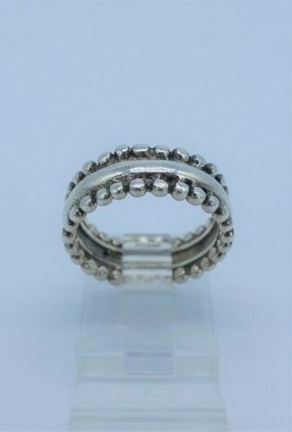 Gorgoues Estate Vintage Solid Sterling Silver milgrain LARGE beaded Band Ring s6 2
