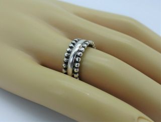 Gorgoues Estate Vintage Solid Sterling Silver milgrain LARGE beaded Band Ring s6 3
