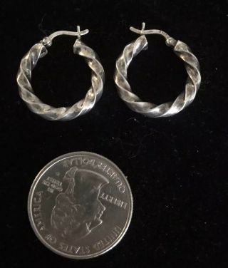 Vintage Thick 925 Sterling Silver Hoop Twisted Hoops Earrings 3