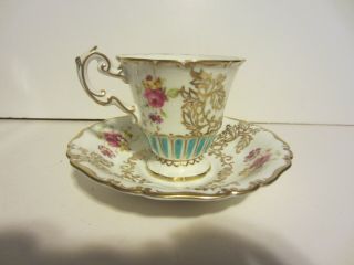 Vintage Foley Eb English Bone China Tea Cup And Saucer - Gold Floral Teal