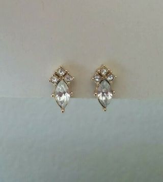 Tiny Vintage Christian Dior Gold Tone Clear Crystal Rhinestone Clip - On Earrings