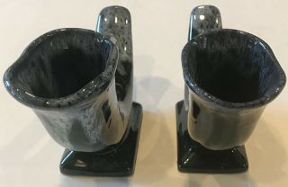 2 Anna Van Briggle Pottery Black Drip Glaze Horn of Plenty Cornucopia Vase VTG 5