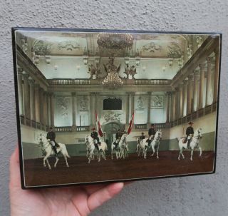 Vintage Reuge Music Box Jewelry Wood Danube Song Swiss Palace Horses Solders