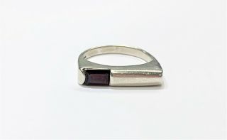 Vintage Sterling Silver Modernist Tall Geometric Dark Red Garnet Ring Size 7
