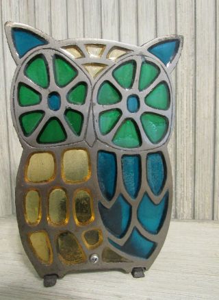 Vintage HH Japan OWL Stained Glass Candle Holder MCM 70 ' s 7 