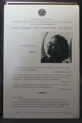 FRANKLIN LIBRARY SIGNED 1st EDITION JAZZ by TONI MORRISON LEATHER BOOK 4