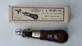 Vintage C A Myers Lock Stitch Sewing Awl - With Thread,  Spool,  Instructions,  Box