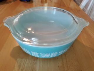 Vintage Pyrex Butterprint Casserole With Lid - Turquoise - 471 - 1 Pint Usa