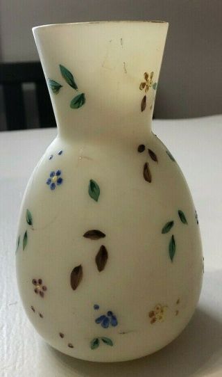 Vintage White Satin Glass Fenton Hand Painted Vase Signed