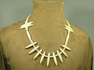 Vtg.  Handmade BOHO Natural Bone Tribal Necklace Bovine Primitive Bib Statement 2