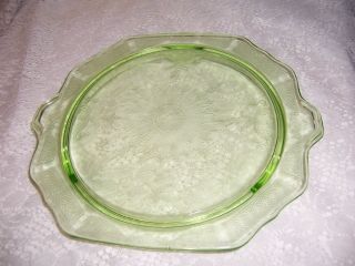 Anchor Hocking Princess Green Depression Glass Torte / Cake Plate Vintage