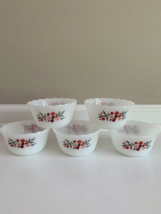 Vintage Fire King Milk Glass Primrose Custard Cups 6oz Deaert Bowls - Set Of 5