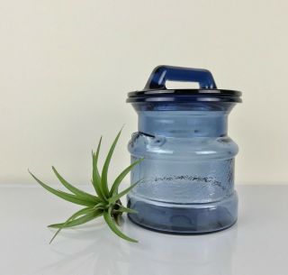 Vtg L.  E.  Smith Cobalt Blue Glass Milk Can Style Canister Jar Farmhouse Decor