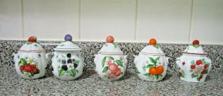 Vintage 1991 Lenox Orchard Fine Porcelain Five Jam Jelly Jars