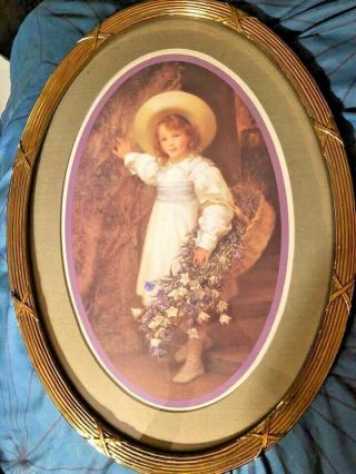 Art - Vintage Looking Young Girl W Flower Basket - Gold Colored Oval Frame 21x16