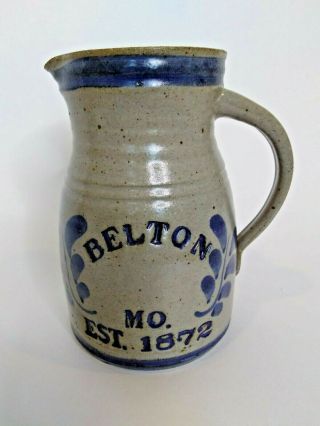 Vintage Stoneware Pitcher Belton Missouri Handmade Signed