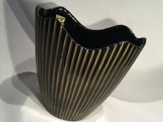 Striking Vintage Royal Haeger Pottery Gold Black Vase Planter Stamped On Bottom