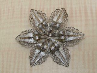Vintage Sterling Silver Jewelry Filigree Pin Brooch Ribbon Flower 2 1/2 "