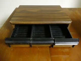 Vintage Faux Wood 42 Cassette Tape Holder - 3 Drawer Storage Case Retro