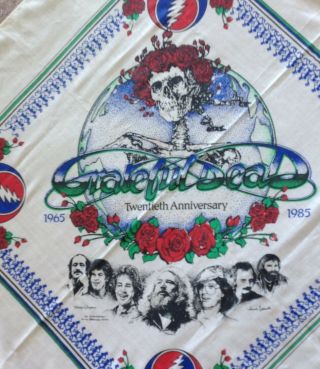 Vintage Grateful Dead 20 Year Anniversary Bandana Handkerchief 1965 - 1985 21x21 "