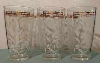Vintage Set (6) Anchor Hocking 20 Oz.  Tumblers Ice Tea Water Glasses Wheat Gold