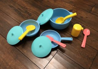 Vintage Little Tikes Fun Pretend Play Food Kitchen Dishes Pots Pans Utensils