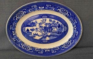 Vintage Blue Willow Oval Serving Plate 10 1/4 " X 7 7/8 " - Unmarked