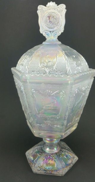 Vintage Imperial Glass Zodiac Pedestal Candy Dish With Lid Iridescent