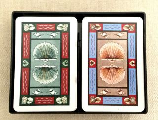Vintage Kem Double Set Plastic Playing Cards Case Seashells
