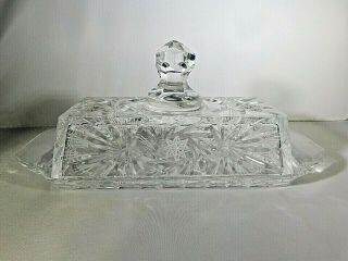 Vintage Zajecar Etched Pinwheel Crystal 1/4lb Coverd Butter Dish From Yugoslavia