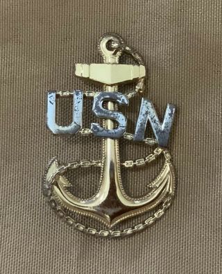 Vintage Us Navy Wwii Sterling Anchor Uniform Pin