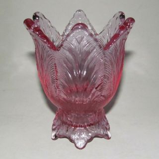 Fenton Leaf Two - Way Candle Holder Votive 4 " Dusty Rose Vintage Art Glass Pink