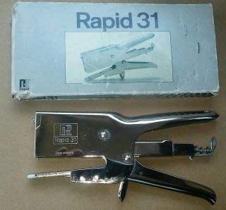 Vintage Rapid 31 Heavy Duty Plier Stapler W/ Box Made In Sweden