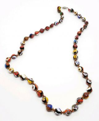 Gorgeous Vintage Colorful 8mm Murano Art Glass Round Bead 24 " Strand Necklace