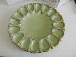 Mid Century Vintage Prairie Green Frankoma Pottery Egg Plate Signed