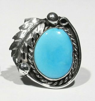 Large Vintage Signed Navajo 925 Silver Natural Sky Blue Kingman Turquoise Ring 5