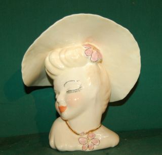 Vintage Lady Head Vase W/ Large Hat