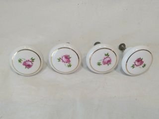 4 Vintage White Porcelain Rose Desk Dresser Pulls Dresser Knobs