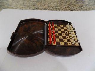 Vintage 1945 Art Deco E S Lowe Mini Travel Chess Set Made In Usa