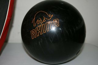 Vintage Brunswick Rhino Black & Orange 15 lbs Bowling Ball and Bag 2