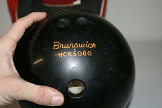 Vintage Brunswick Rhino Black & Orange 15 lbs Bowling Ball and Bag 4