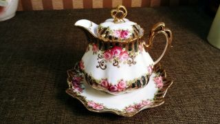 Vintage Nippon Hand Painted Roses 10 Oz Individual Porcelain Teapot W.  Liner